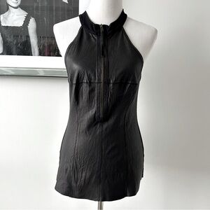 Illia Leather and Jersey Knit Zipper Top